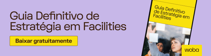 Banner roxo com botão amarelo para baixar gratuitamente um e-book de estratégias para facilities.
